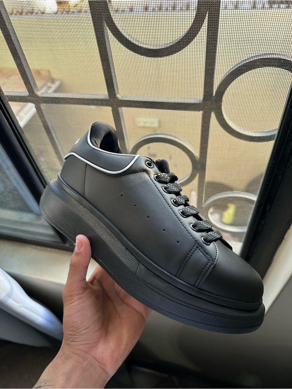 Alexander McQueen Black Leather Platform Sneakers with White Trim N/A